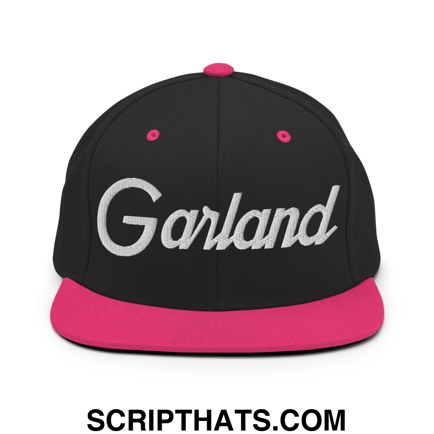 Garland Script Snapback Hat Black Neon Pink