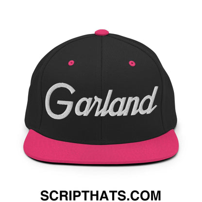 Garland Script Snapback Hat Black Neon Pink