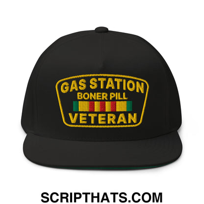 Gas Station Boner Pill Veteran Embroidered Flat Bill Brim 5 Panel Snapback Hat Default Title