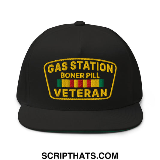 Gas Station Boner Pill Veteran Embroidered Flat Bill Brim 5 Panel Snapback Hat Default Title
