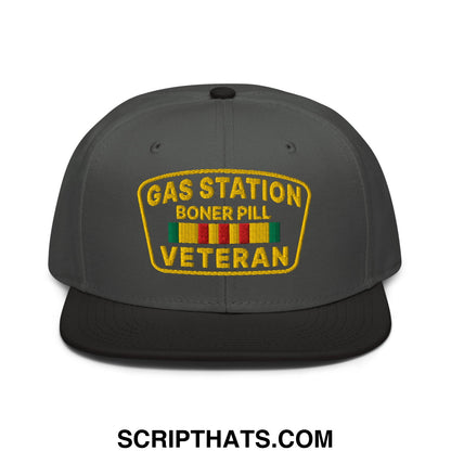 Gas Station Boner Pill Veteran Embroidered Flat Brim Bill Snapback Hat Black Charcoal gray Charcoal gray