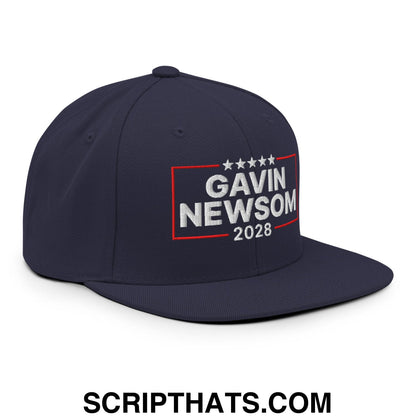 Gavin Newsom 2028 Embroidered Flat Bill Brim Snapback Hat Navy