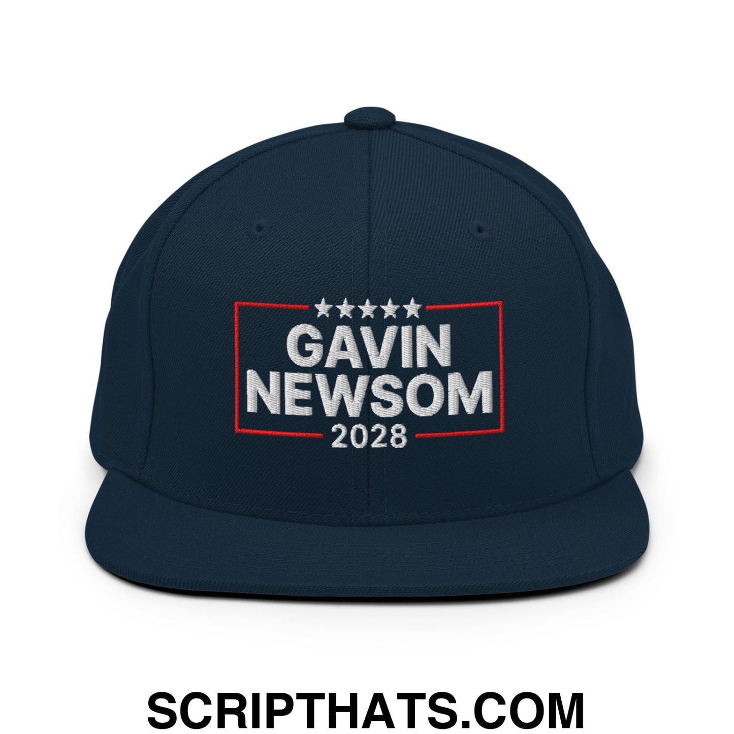 Gavin Newsom 2028 Embroidered Flat Bill Brim Snapback Hat Dark Navy