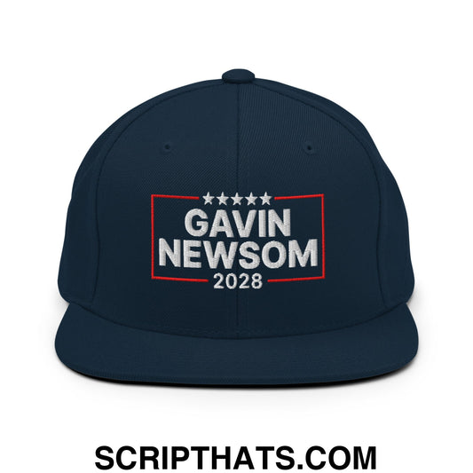 Gavin Newsom 2028 Embroidered Flat Bill Brim Snapback Hat Dark Navy