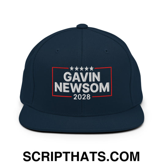 Gavin Newsom 2028 Embroidered Flat Bill Brim Snapback Hat Dark Navy