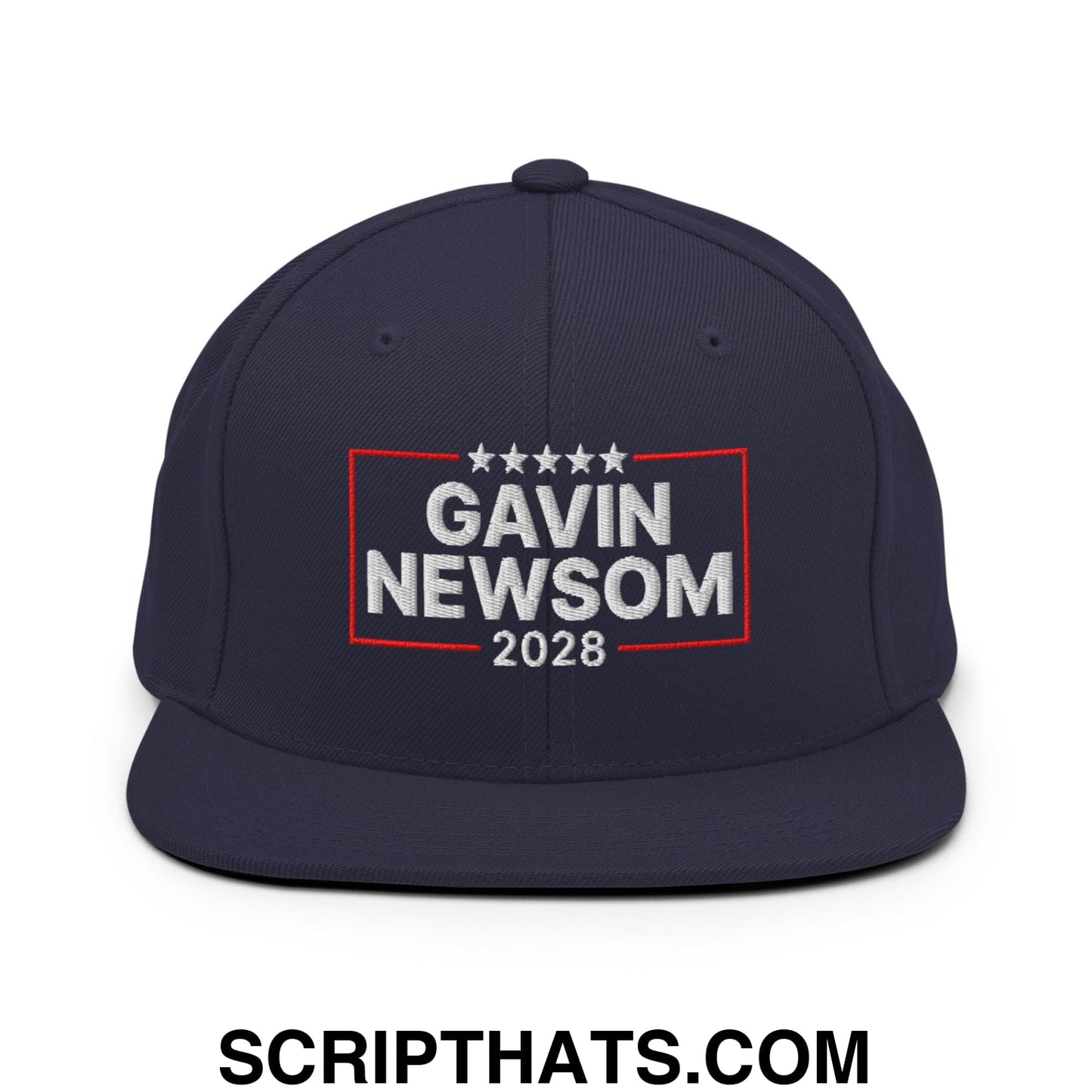 Gavin Newsom 2028 Embroidered Flat Bill Brim Snapback Hat Navy