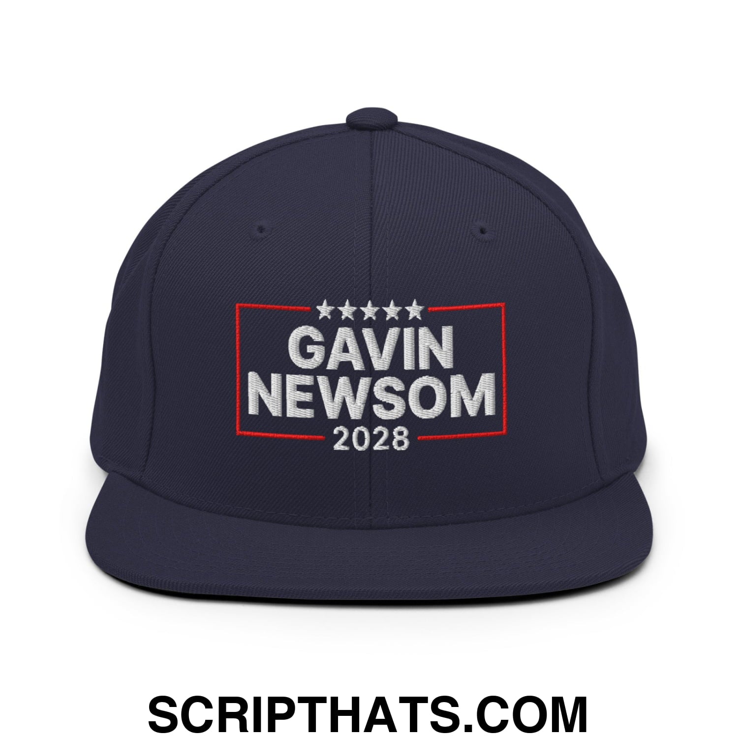Gavin Newsom 2028 Embroidered Flat Bill Brim Snapback Hat Navy