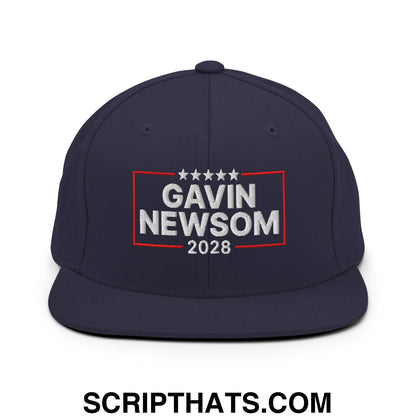 Gavin Newsom 2028 Embroidered Flat Bill Brim Snapback Hat Navy