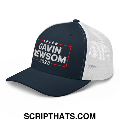Gavin Newsom 2028 Embroidered Mesh Trucker Hat Navy White