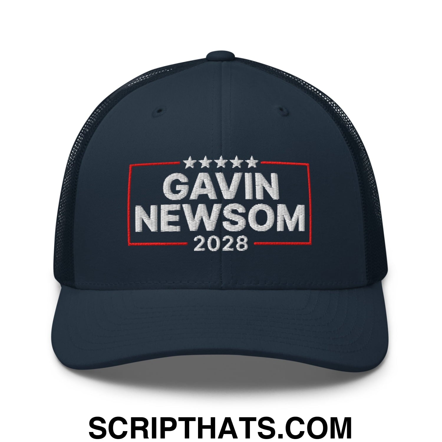 Gavin Newsom 2028 Embroidered Mesh Trucker Hat Navy