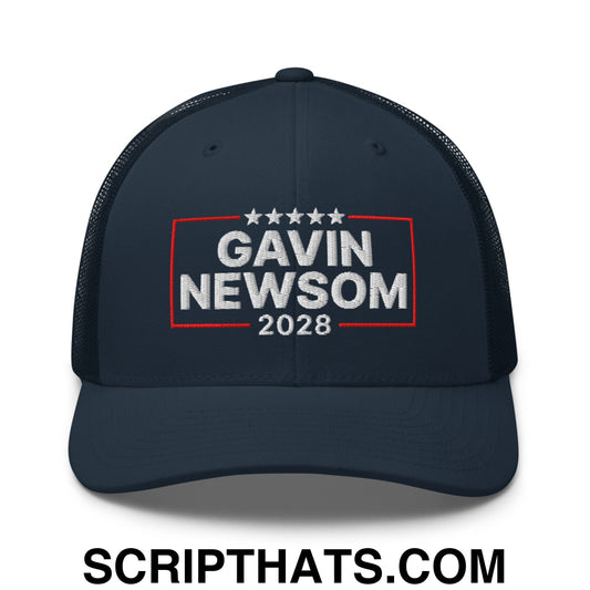 Gavin Newsom 2028 Embroidered Mesh Trucker Hat Navy