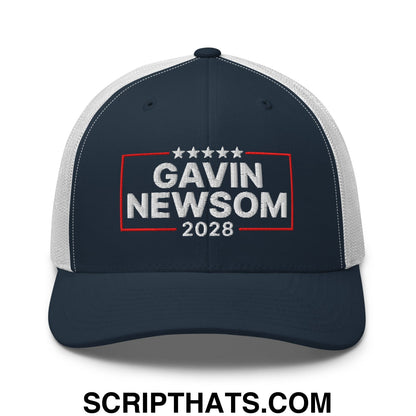 Gavin Newsom 2028 Embroidered Mesh Trucker Hat Navy White