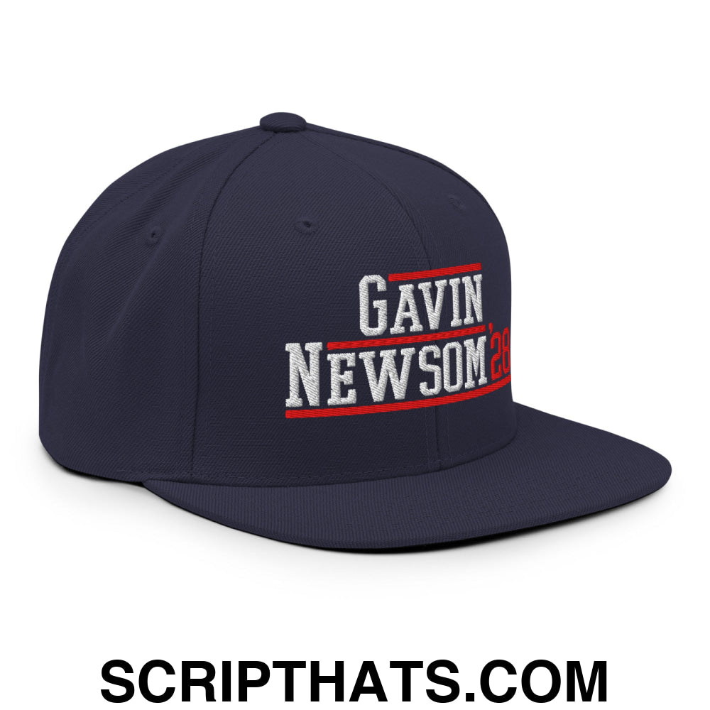Gavin Newsom '28 2028 Embroidered Flat Bill Brim Snapback Hat Navy