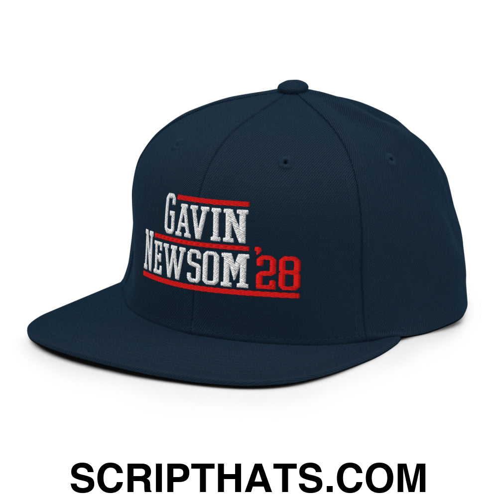 Gavin Newsom '28 2028 Embroidered Flat Bill Brim Snapback Hat Dark Navy