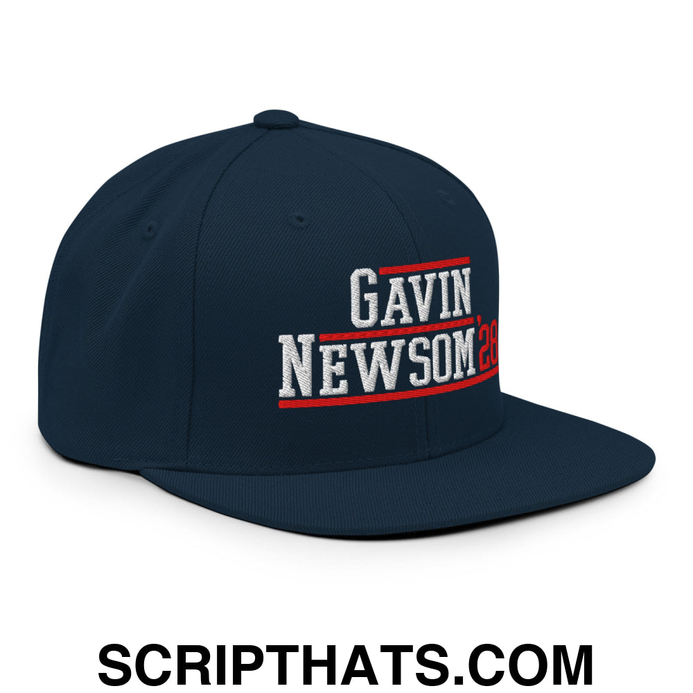 Gavin Newsom '28 2028 Embroidered Flat Bill Brim Snapback Hat Dark Navy