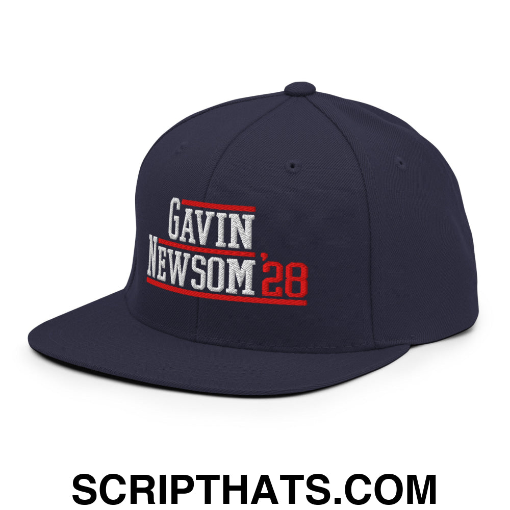 Gavin Newsom '28 2028 Embroidered Flat Bill Brim Snapback Hat Navy