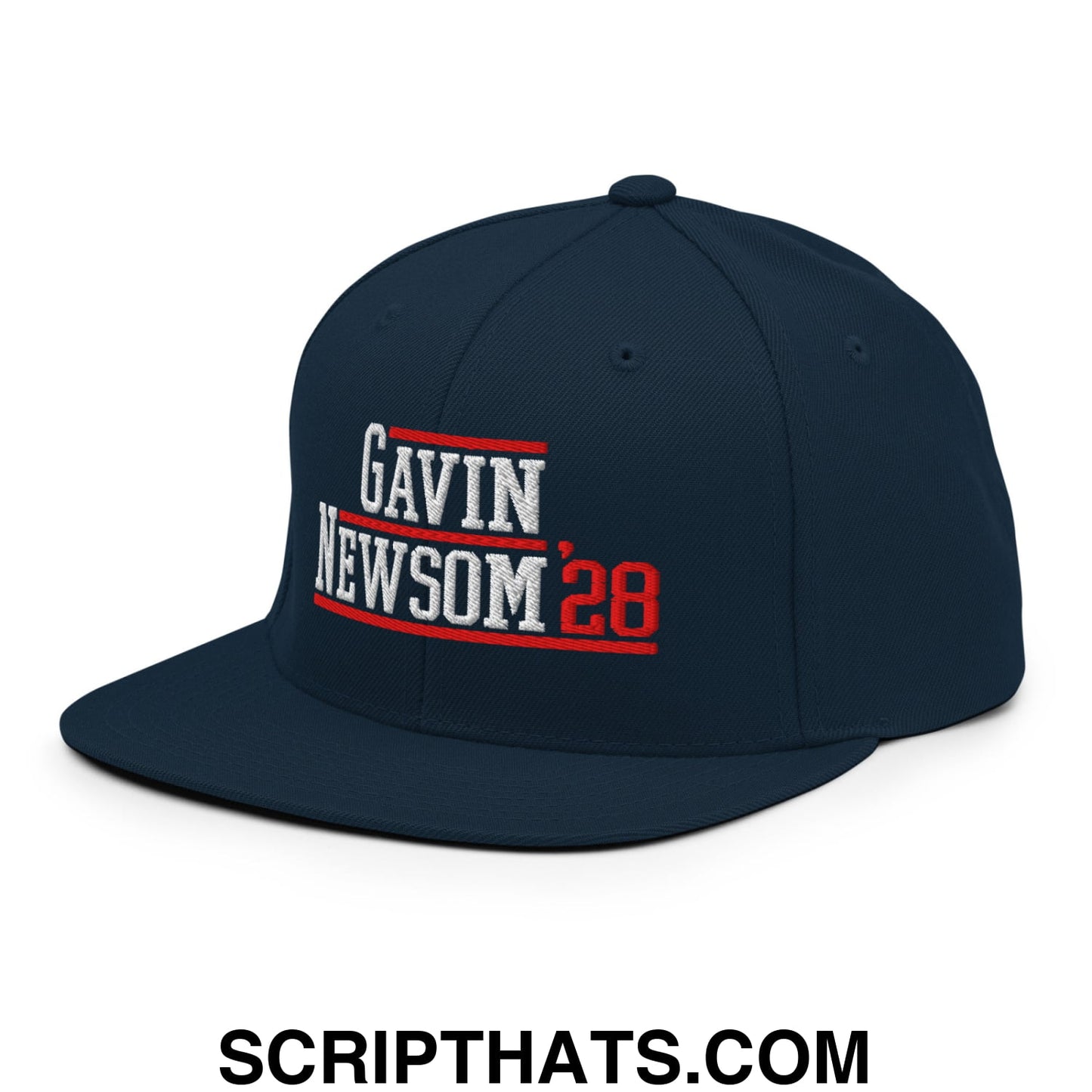 Gavin Newsom '28 2028 Embroidered Flat Bill Brim Snapback Hat Dark Navy