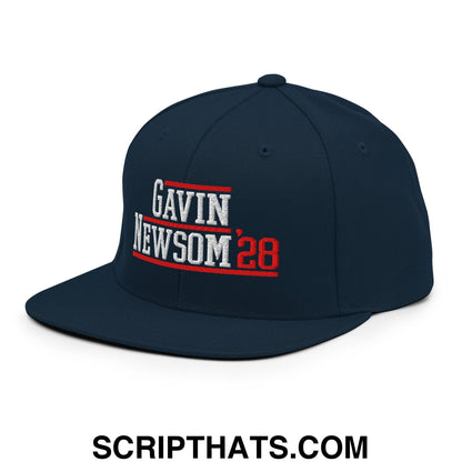 Gavin Newsom '28 2028 Embroidered Flat Bill Brim Snapback Hat Dark Navy