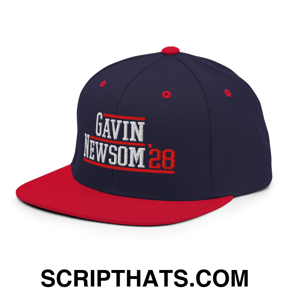 Gavin Newsom '28 2028 Embroidered Flat Bill Brim Snapback Hat Navy Red