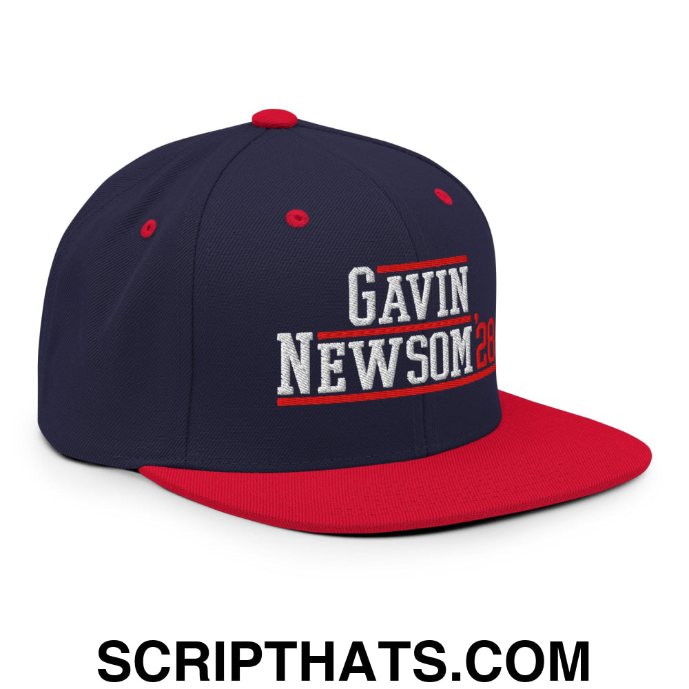 Gavin Newsom '28 2028 Embroidered Flat Bill Brim Snapback Hat Navy Red