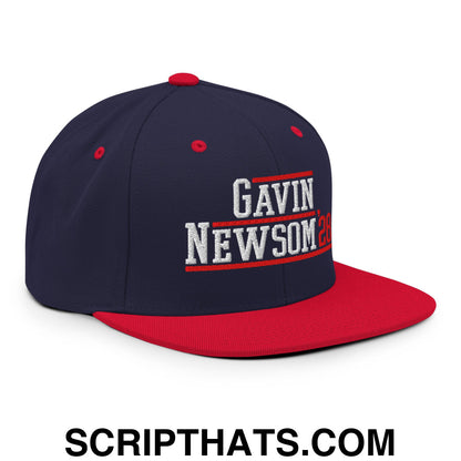 Gavin Newsom '28 2028 Embroidered Flat Bill Brim Snapback Hat Navy Red