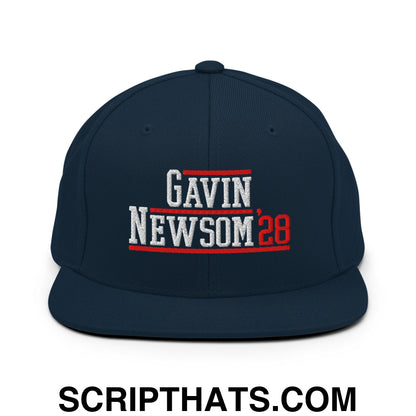 Gavin Newsom '28 2028 Embroidered Flat Bill Brim Snapback Hat Dark Navy