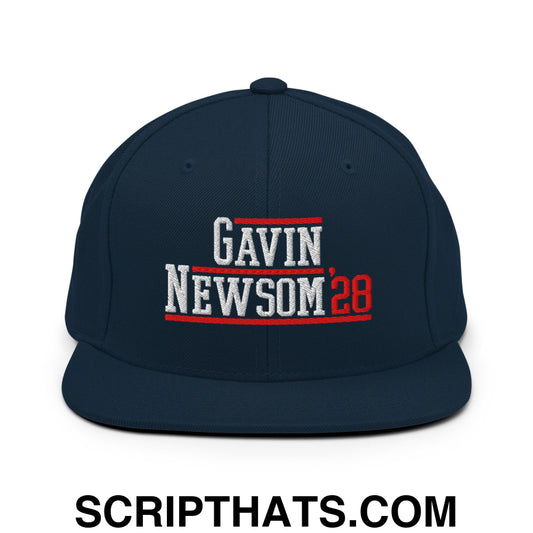 Gavin Newsom '28 2028 Embroidered Flat Bill Brim Snapback Hat Dark Navy