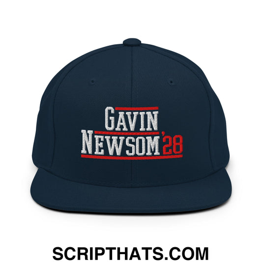 Gavin Newsom '28 2028 Embroidered Flat Bill Brim Snapback Hat Dark Navy