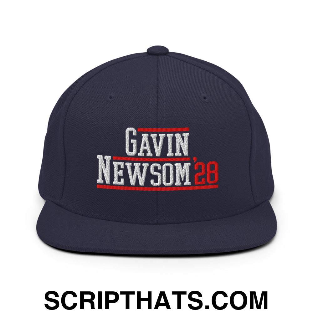 Gavin Newsom '28 2028 Embroidered Flat Bill Brim Snapback Hat Navy