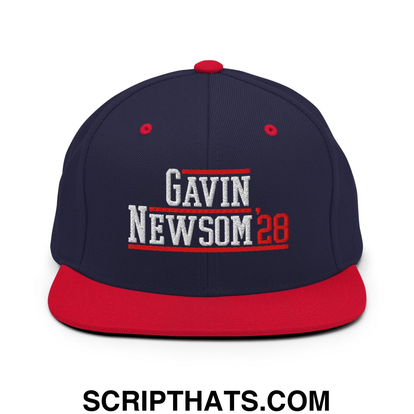 Gavin Newsom '28 2028 Embroidered Flat Bill Brim Snapback Hat Navy Red