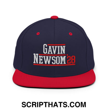 Gavin Newsom '28 2028 Embroidered Flat Bill Brim Snapback Hat Navy Red