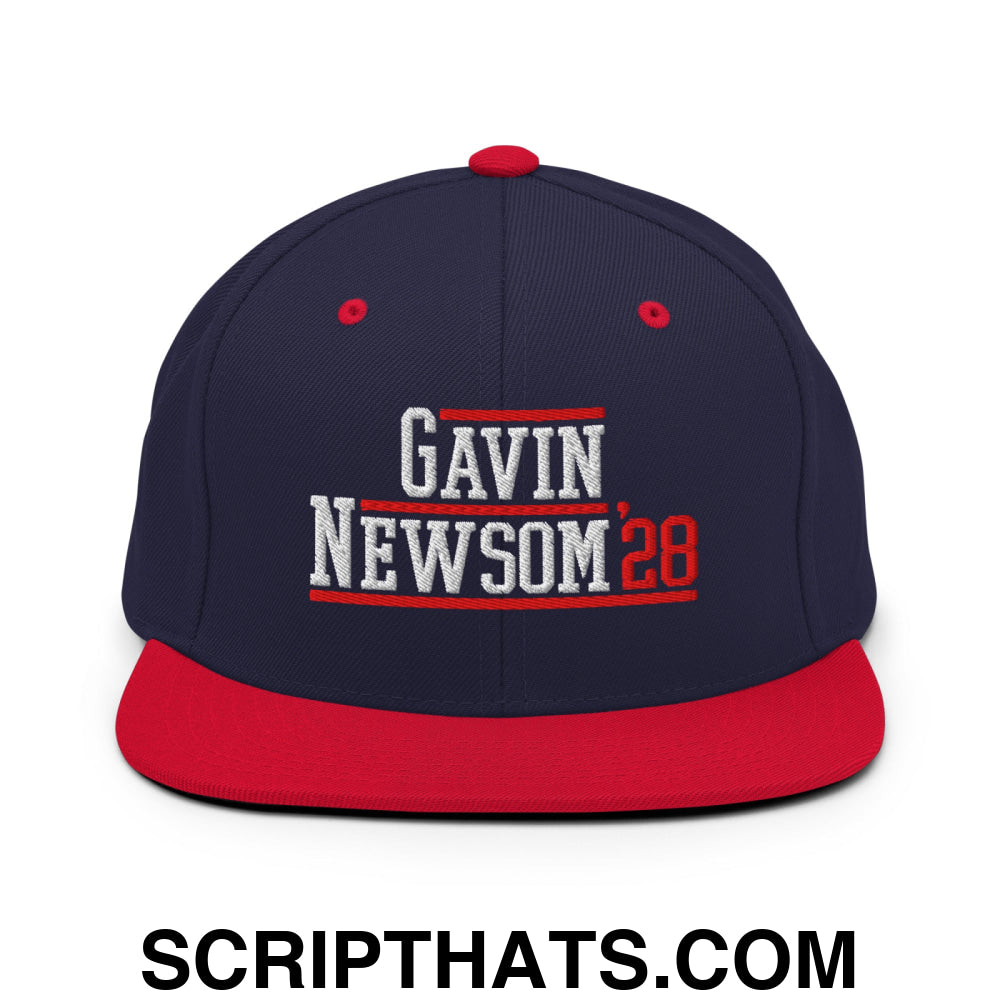 Gavin Newsom '28 2028 Embroidered Flat Bill Brim Snapback Hat Navy Red