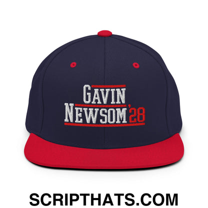 Gavin Newsom '28 2028 Embroidered Flat Bill Brim Snapback Hat Navy Red