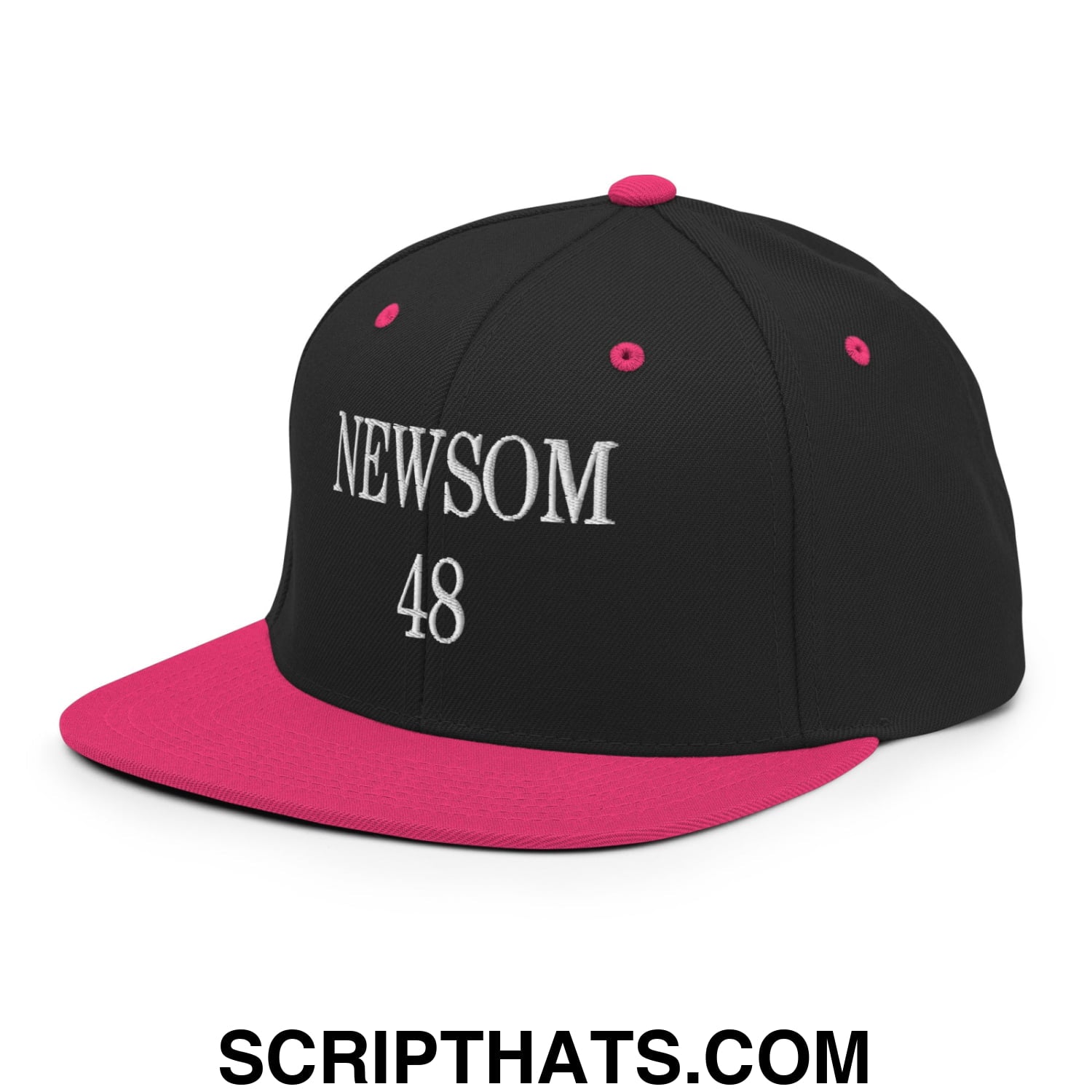 Gavin Newsom 48 Embroidered Flat Bill Brim Snapback Hat Black Neon Pink