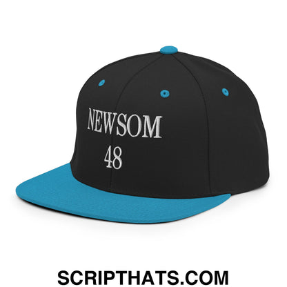 Gavin Newsom 48 Embroidered Flat Bill Brim Snapback Hat Black Teal