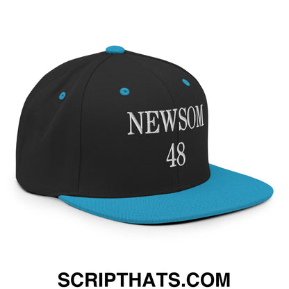Gavin Newsom 48 Embroidered Flat Bill Brim Snapback Hat Black Teal
