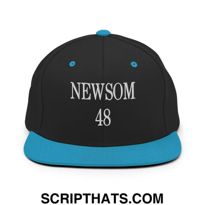 Gavin Newsom 48 Embroidered Flat Bill Brim Snapback Hat Black Teal