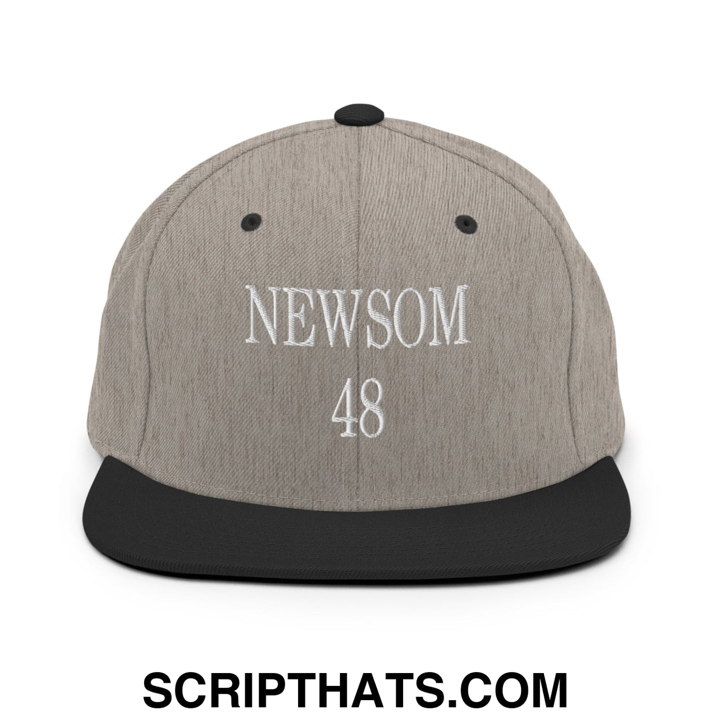 Gavin Newsom 48 Embroidered Flat Bill Brim Snapback Hat Heather Black