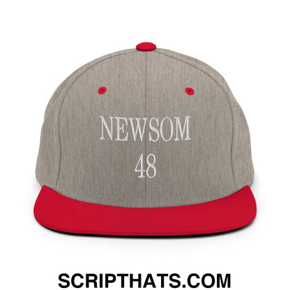 Gavin Newsom 48 Embroidered Flat Bill Brim Snapback Hat Heather Grey Red