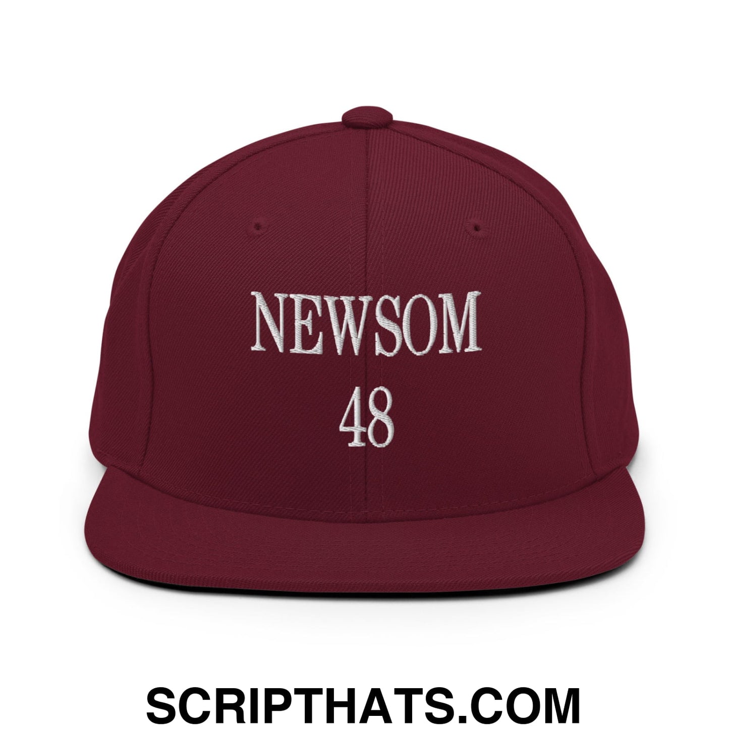 Gavin Newsom 48 Embroidered Flat Bill Brim Snapback Hat Maroon