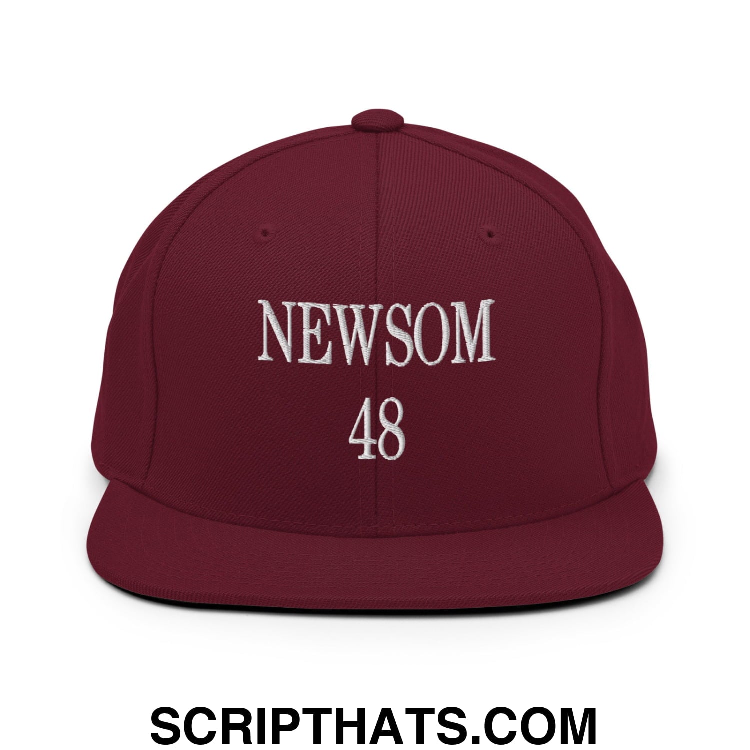 Gavin Newsom 48 Embroidered Flat Bill Brim Snapback Hat Maroon