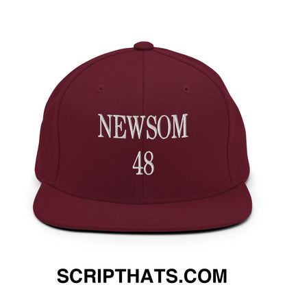 Gavin Newsom 48 Embroidered Flat Bill Brim Snapback Hat Maroon