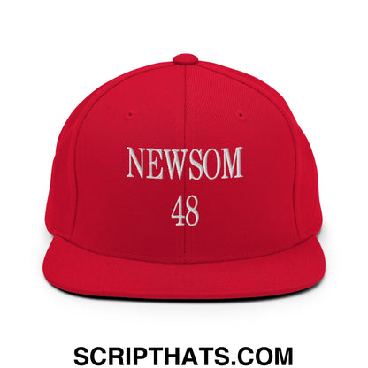 Gavin Newsom 48 Embroidered Flat Bill Brim Snapback Hat Red