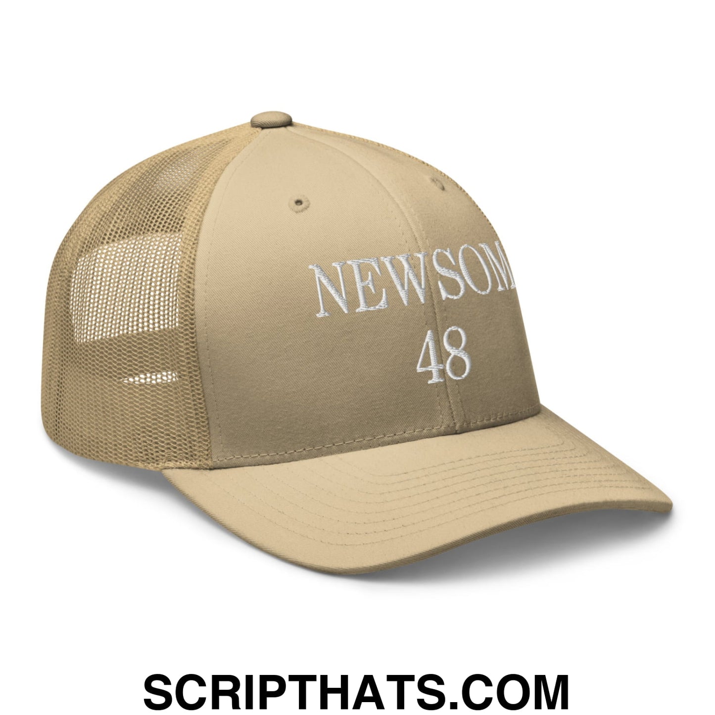 Gavin Newsom 48 Embroidered Mesh Trucker Hat Khaki