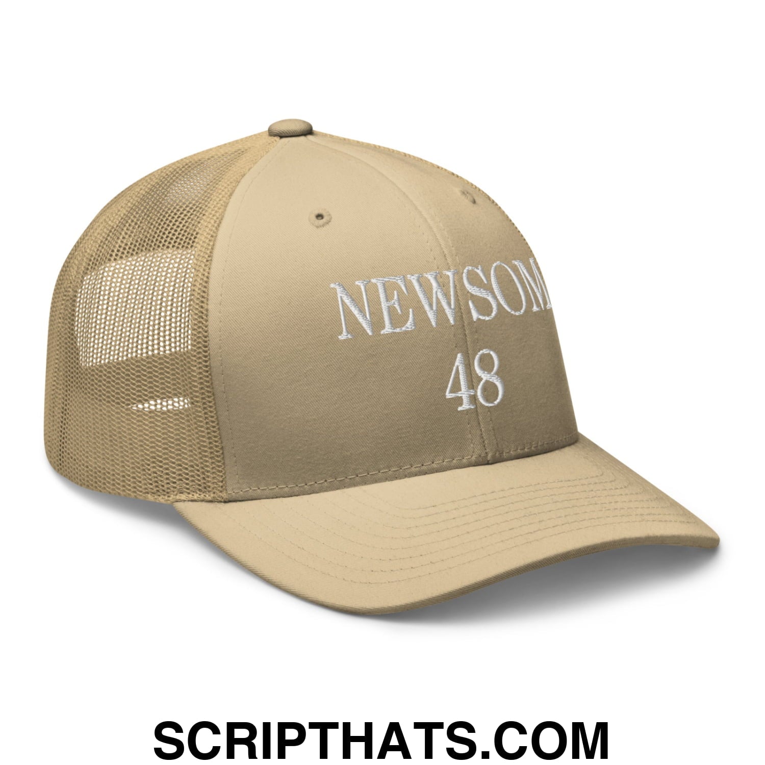 Gavin Newsom 48 Embroidered Mesh Trucker Hat Khaki