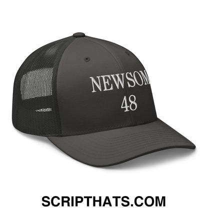 Gavin Newsom 48 Embroidered Mesh Trucker Hat Charcoal