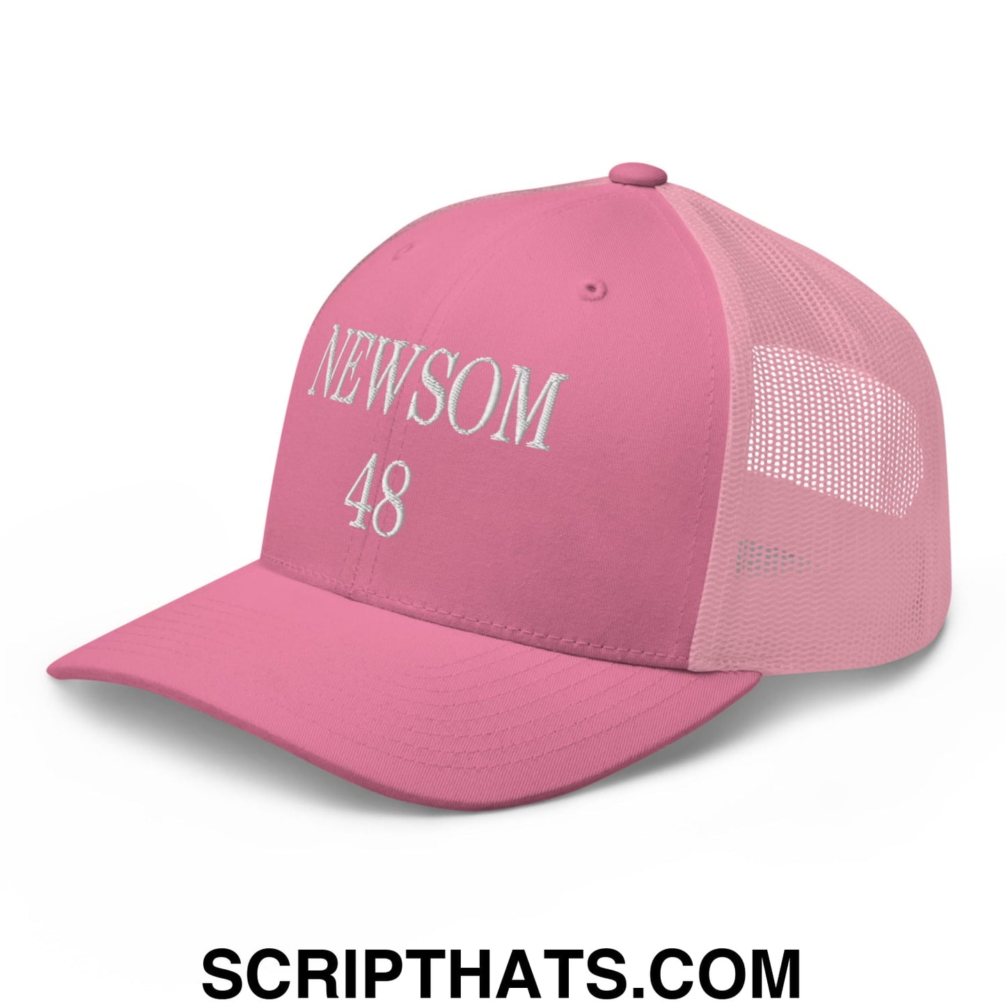 Gavin Newsom 48 Embroidered Mesh Trucker Hat Pink