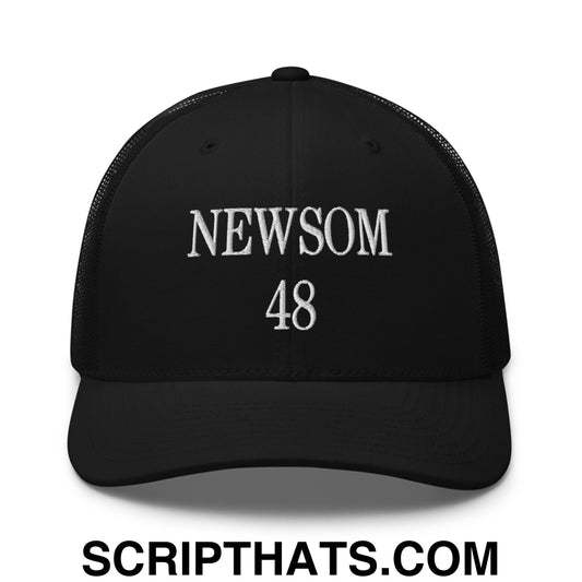 Gavin Newsom 48 Embroidered Mesh Trucker Hat Black