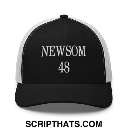 Gavin Newsom 48 Embroidered Mesh Trucker Hat Black White