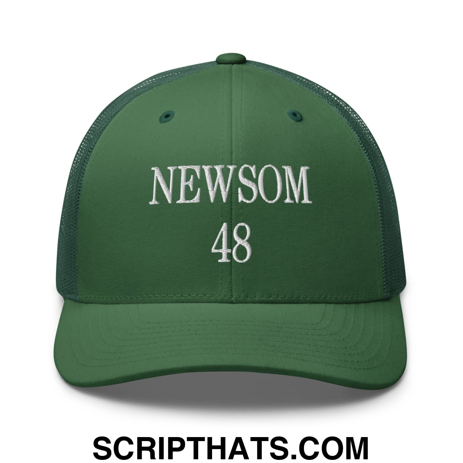 Gavin Newsom 48 Embroidered Mesh Trucker Hat Evergreen